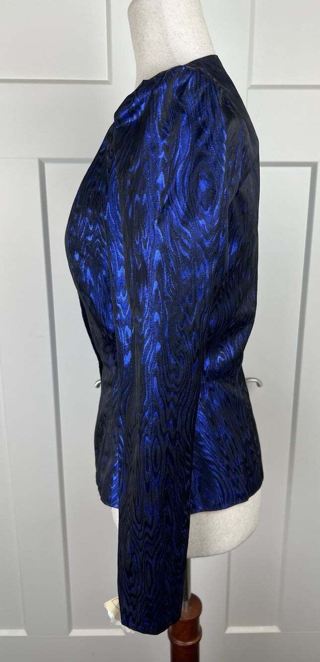 NWT Vintage 80s Neiman Marcus Metallic Cobalt Blue Moire Blazer Top Size 6 USA - Picture 4 of 14